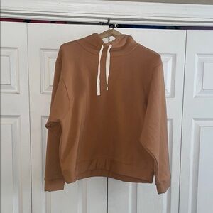 Madewell MWL Ribbed Funnelneck Sweatshirt Tan Hoodie with Drawstrings MC200 (L)